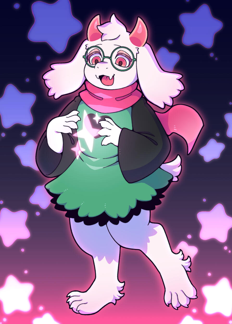 Illustration of Ralsei from Deltarune casting magic.