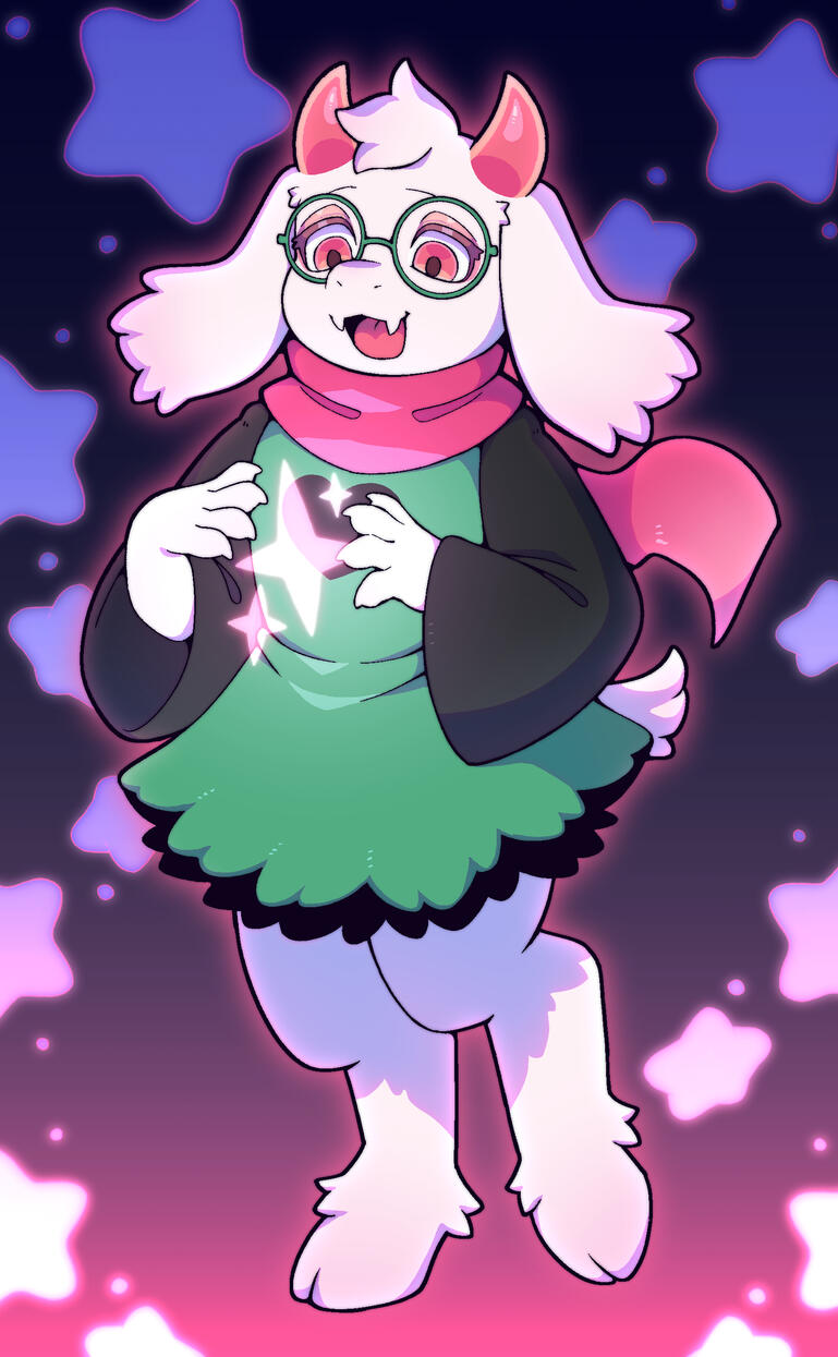 Illustration of Ralsei from Deltarune casting magic.