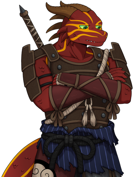 Half-body Illustration of the oc, Satoshi, standing with his mouth closed and arms crossed.