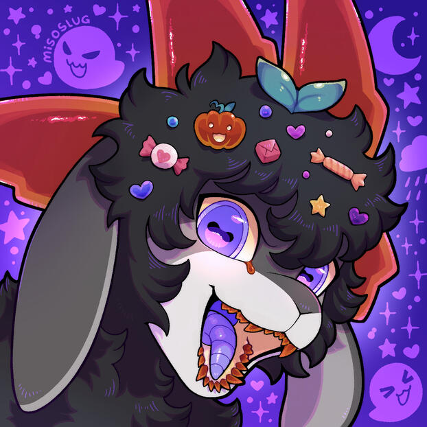 Portrait illustration of the furry oc, Cherub, with Halloween decora in their hair