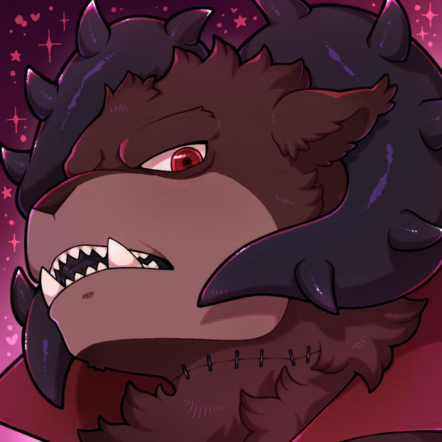 Portrait of the oc, Abbot, dressed with for Halloween with stitches on his neck, not part of his original design.